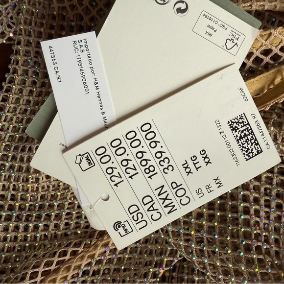 H&m - Sparkling Mesh Dress in Gold and Beige - XXL - NEW! - Picture 4 of 12